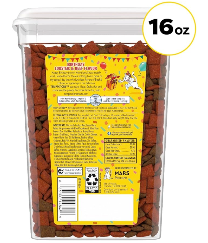 Temptations Birthday Crunchy and Soft Cat Treats, Lobster and Beef Flavor, 16 oz. Tub