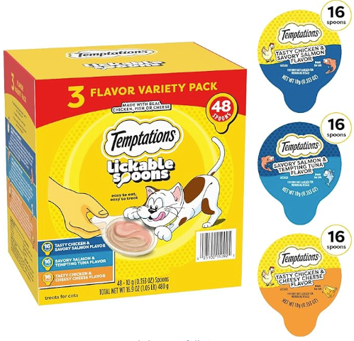 Temptations Lickable Spoons Adult Wet Cat Treats, 48 Spoons, Variety Pack