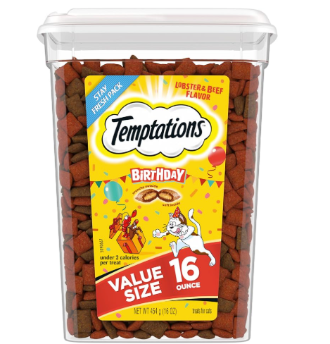 Temptations Birthday Crunchy and Soft Cat Treats, Lobster and Beef Flavor, 16 oz. Tub